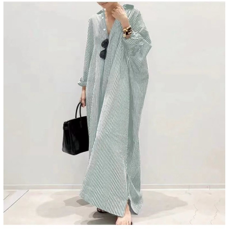 Gamis Salur Bahan Katun Import Premium - Dress Salur Oversize Full Kancing - Gamis Wanita Muslimah M