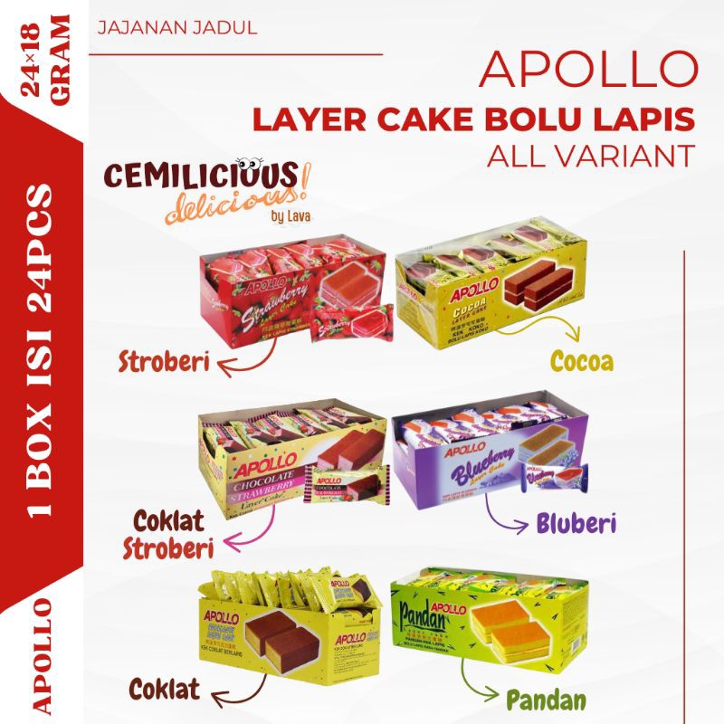 

APOLLO Layer Cake Bolu Lapis Chocolate Pandan Blueberry Strawberry 24pcs Kek Lapis