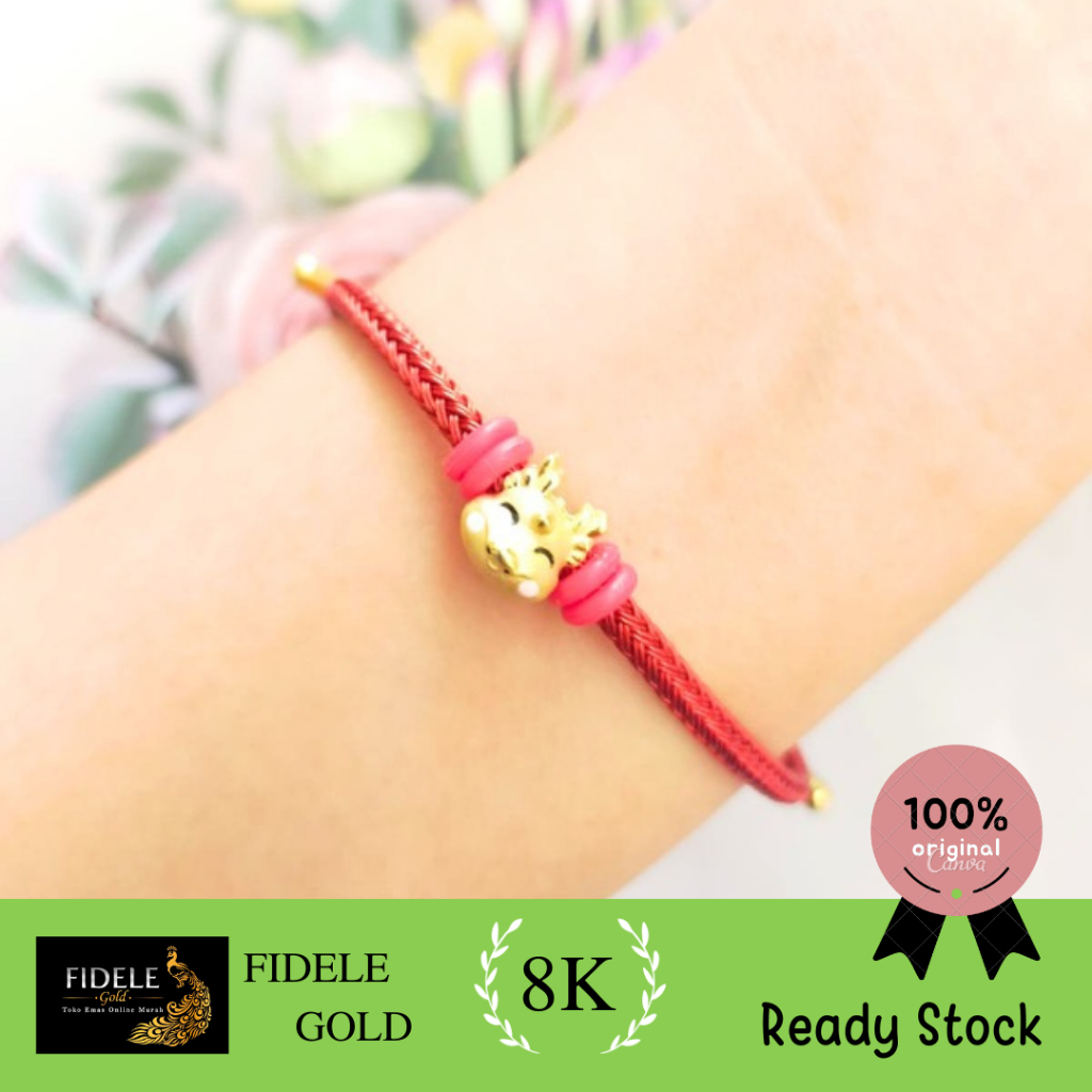 Gelang tali charm boneka labubu fashion emas asli kadar muda 375