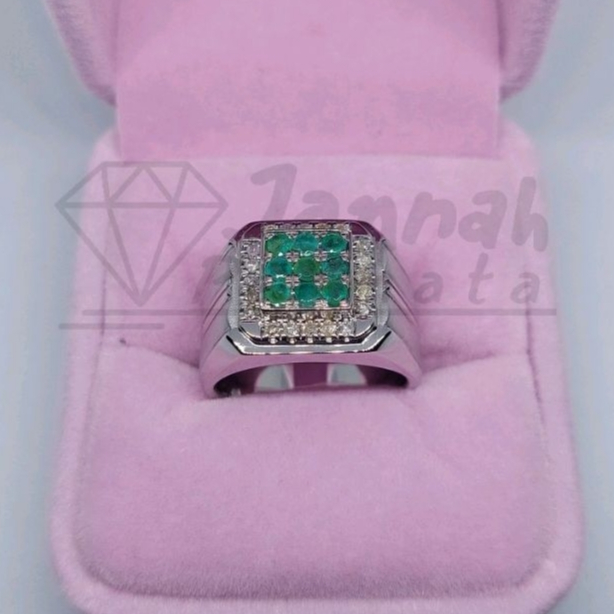 Cincin Berlian Pria Fashion Natural Berlian Eropa Zamrud Emerald Original Asli Murah Perak Intan