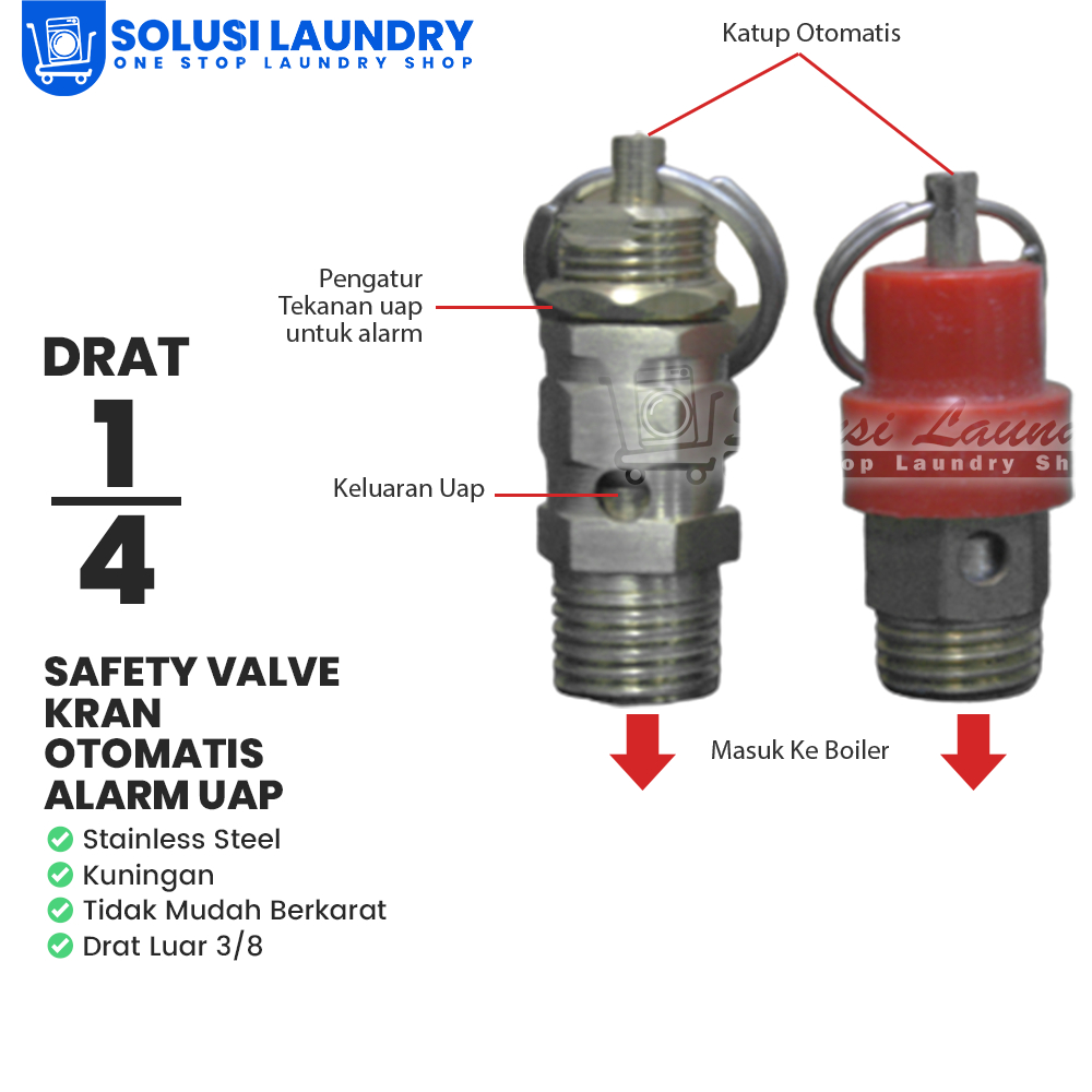 Keran Uap Otomatis Boiler 5L Drat 1/4 Safety Valve Boiler 5 Liter