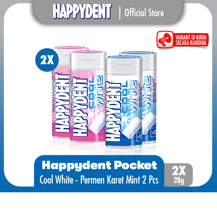 

Happydent Cool White Pocket Bottle 28g - Permen Karet Rasa Mint (2 Bottles)