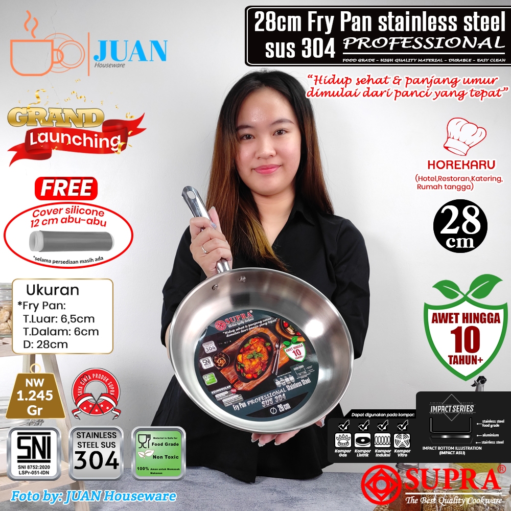 SUPRA Fry pan 28cm stainless steel sus 304 professional / fry pan stainless new handle koko