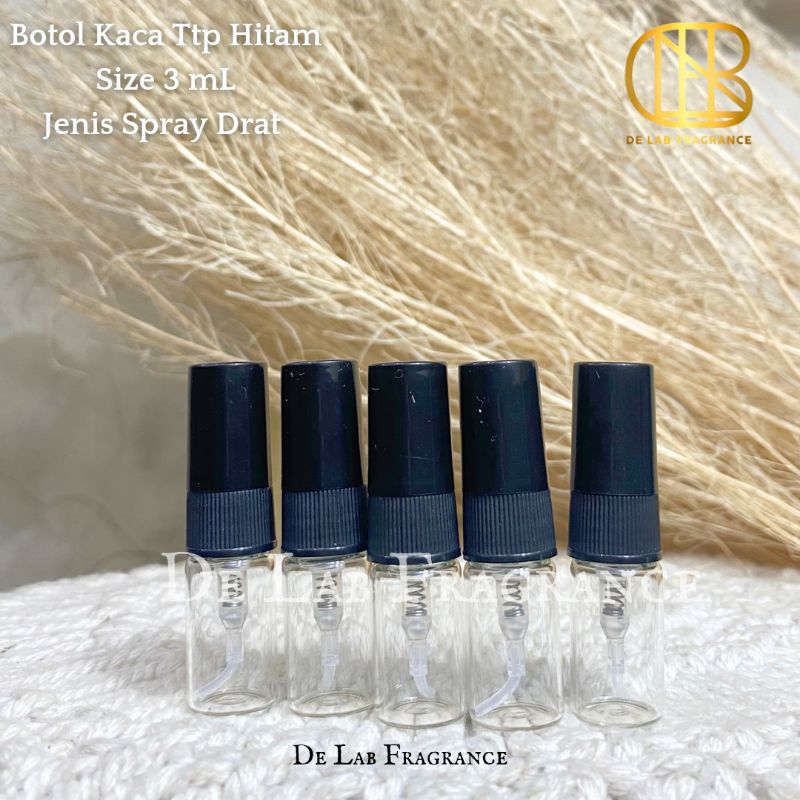 botol kaca spray 3 ml drat tutup hitam/ botol sample 3 ml/ botol mini/ botol travel size/ botol vial
