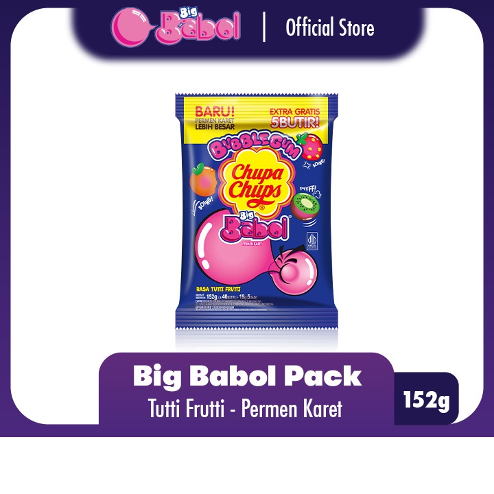 

Chupa Chups Big Babol Tutty Fruity Pack 152g - Permen Karet Rasa Buah Tutti