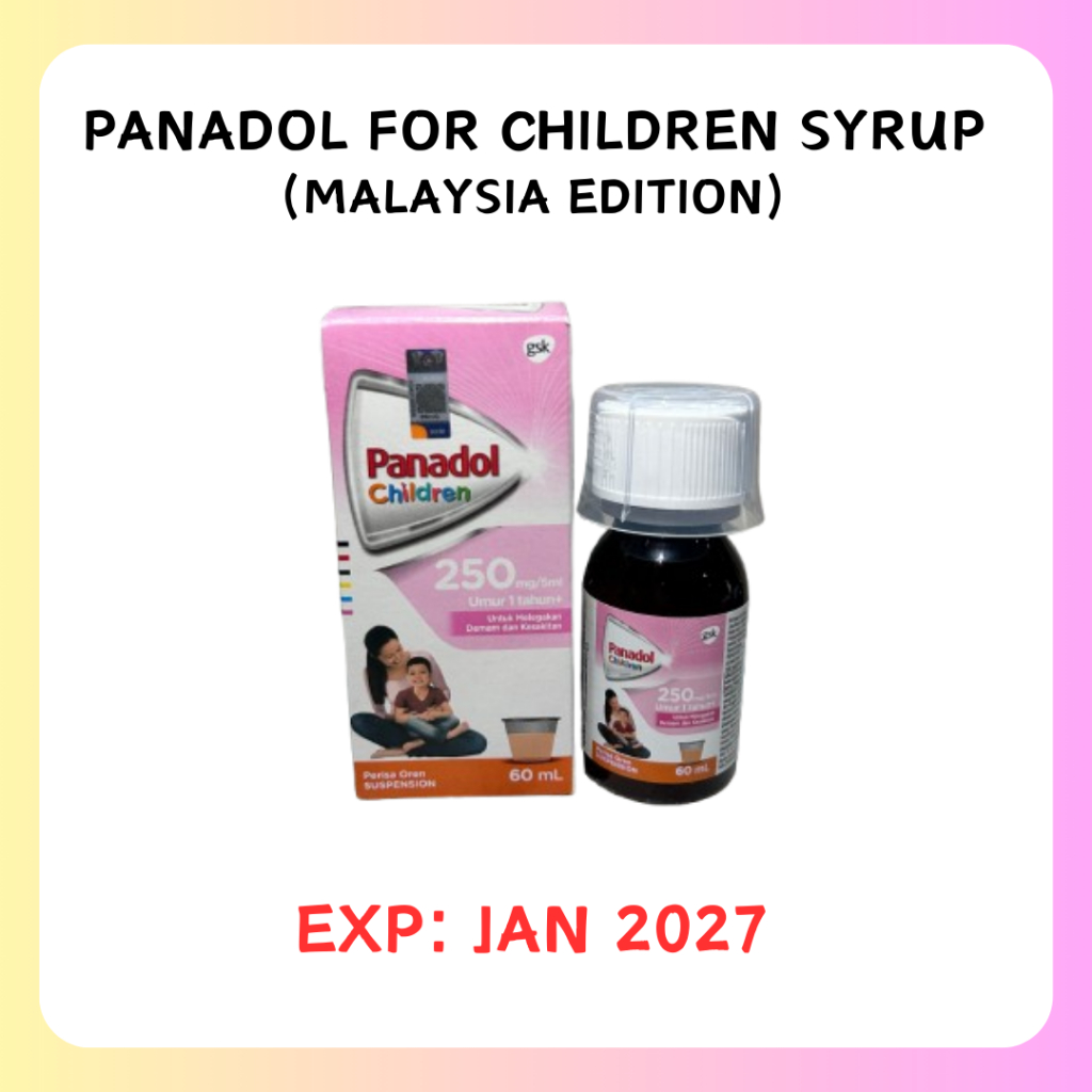 Panadol for Children Suspension 60ml / Panadol Sirup Anak 60ml Obat Demam Import Malaysia [EXP 2027]