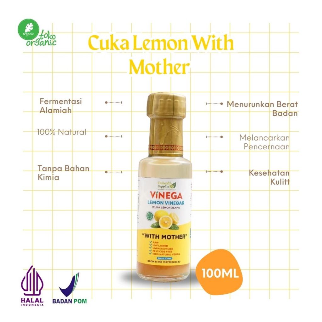

Dehealth Supplies FINEGA CUKA LEMON | Lemon Vinegar Alami With Mother - 100ML