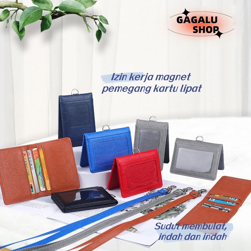 

GAGALU ID Card Holder Kulit Magnet Flip 1 sisi Name Tag Holder kulit