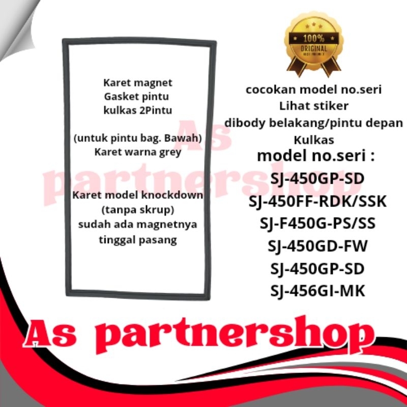 karet magnet gasket pintu kulkas sharp 2pintu sj-450,sj-f450,sj-456,851 grey