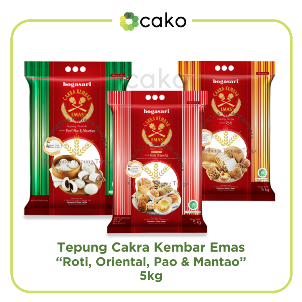 

Tepung Cakra Kembar Emas 5kg / Roti / Oriental / Pao & Mantao