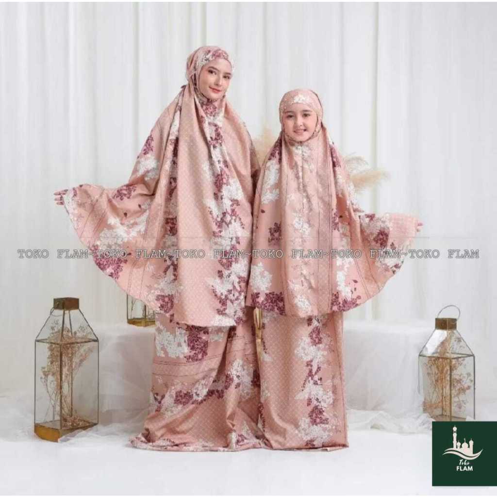 TOKO FLAM MUKENA COUPLE IBU DAN ANAK ALENA 2IN1 RESLETING KATUN MIKRO