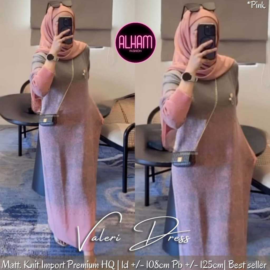 Valeri Dress Rajut Gamis Wanita Jumbo LD 110 - 130 Knit Import Gradasi Tebal Adem Korean Style