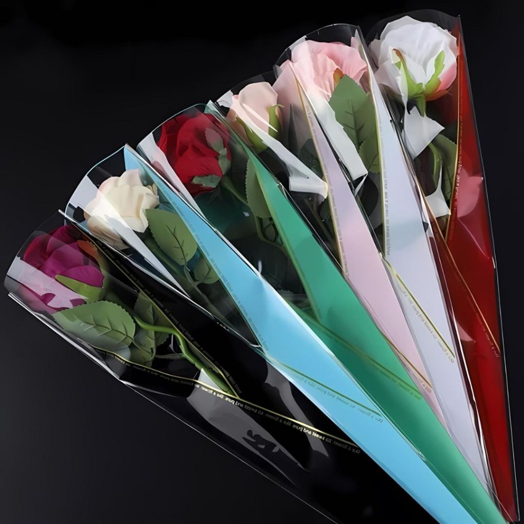 

RB ANEKA - [ 50 Lembar ] Cellophane Plastik Single Bouquet Pembungkus Bunga Mawar Satuan Bungkus