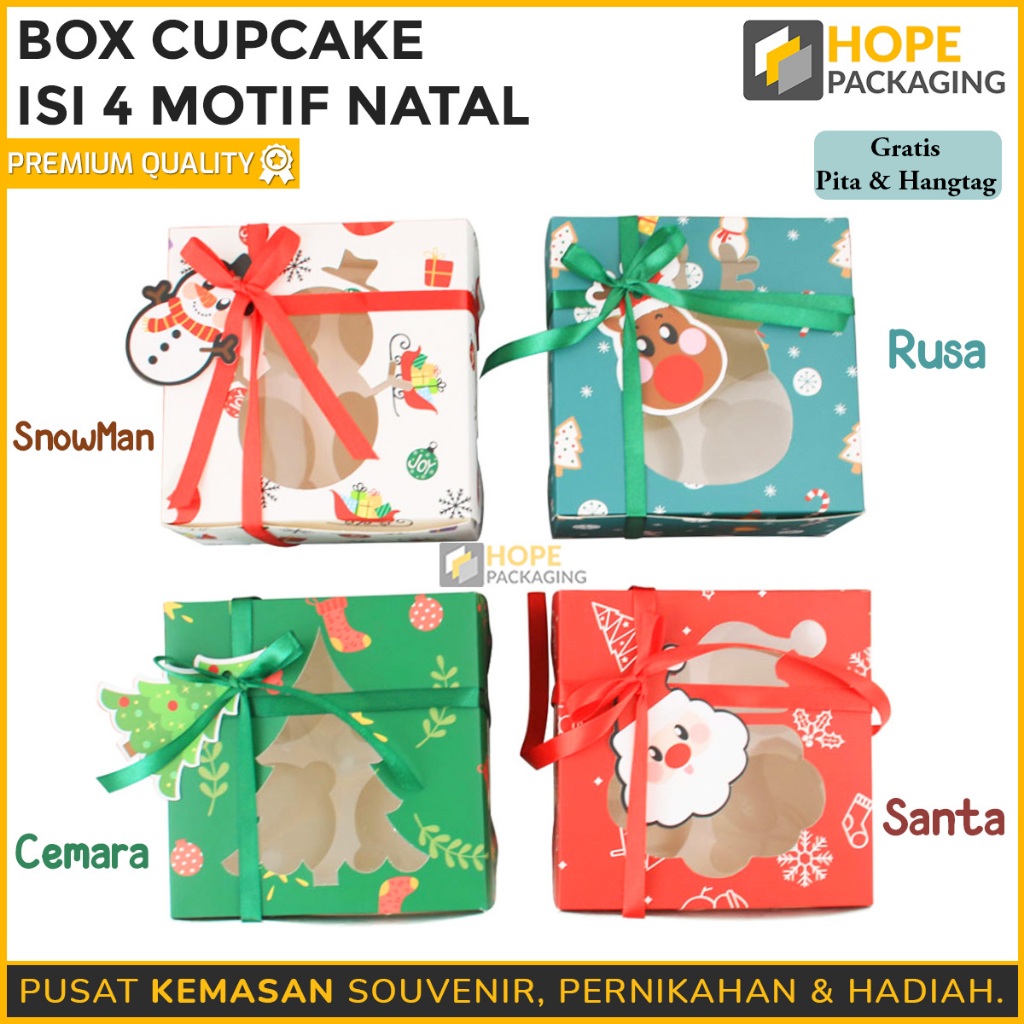

Box/Dus Cupcake + Tatakan / Box Cookies / Kotak Cupcake / Kotak Kue Muffin / Box Hampers Kue Natal / Box 4 Lubang