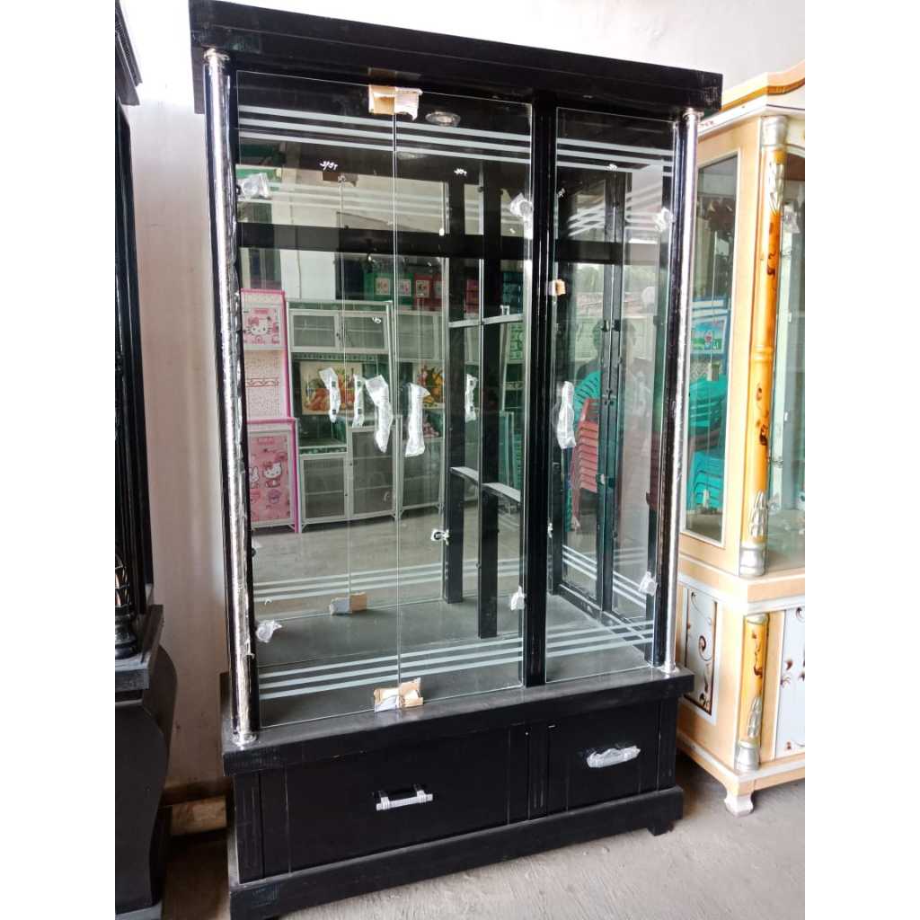 Lemari Pajangan Kristal 3 Pintu Buffet Lemari Hias / Rak Buffet Pajangan Ruang Tamu 3 Pintu Kekinian