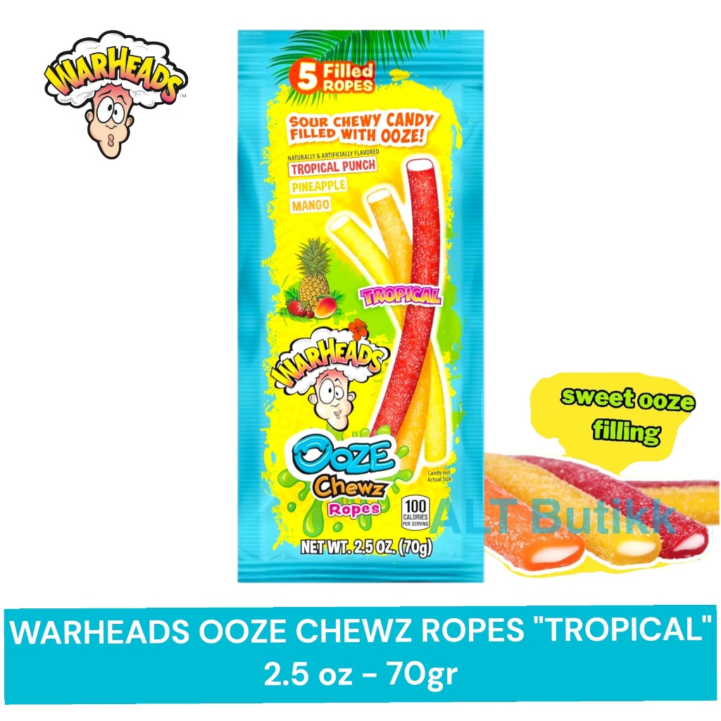 

WARHEADS OOZE CHEWZ ROPES TROPICAL 2,5 oz | SOUR CHEWY CANDY 70 GR