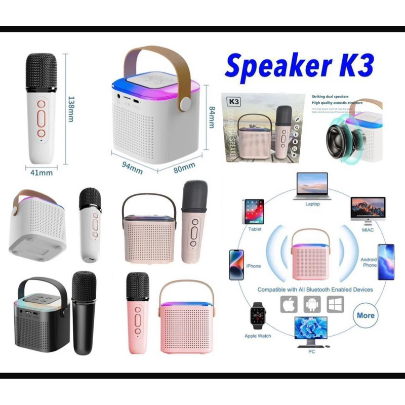 speaker Bluetooth K3 y1 LED + MICROPHONE spiker blutut karaoke salon aktif murah Suara kencang tidak