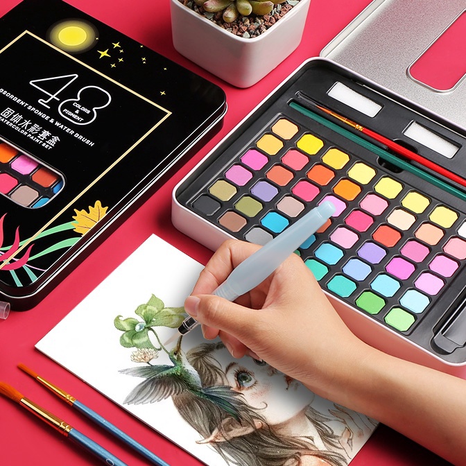 

Hot cat air watercolor set 24 3648 warna water color alat cat air lukis set termasuk kuas dan kes gambar