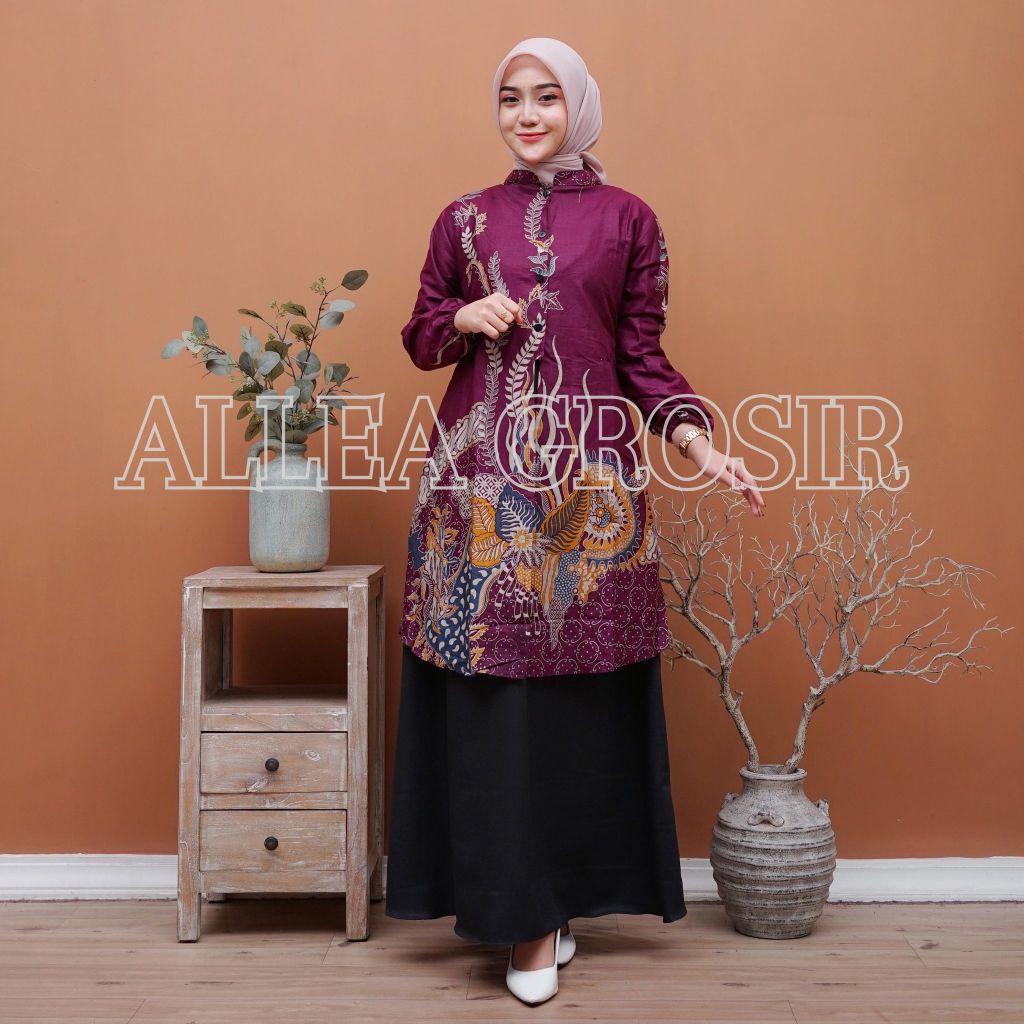 Gamis batik kombinasi pakaian muslim wanita motif alang ayu dress baju batik wanita lengan panjang K