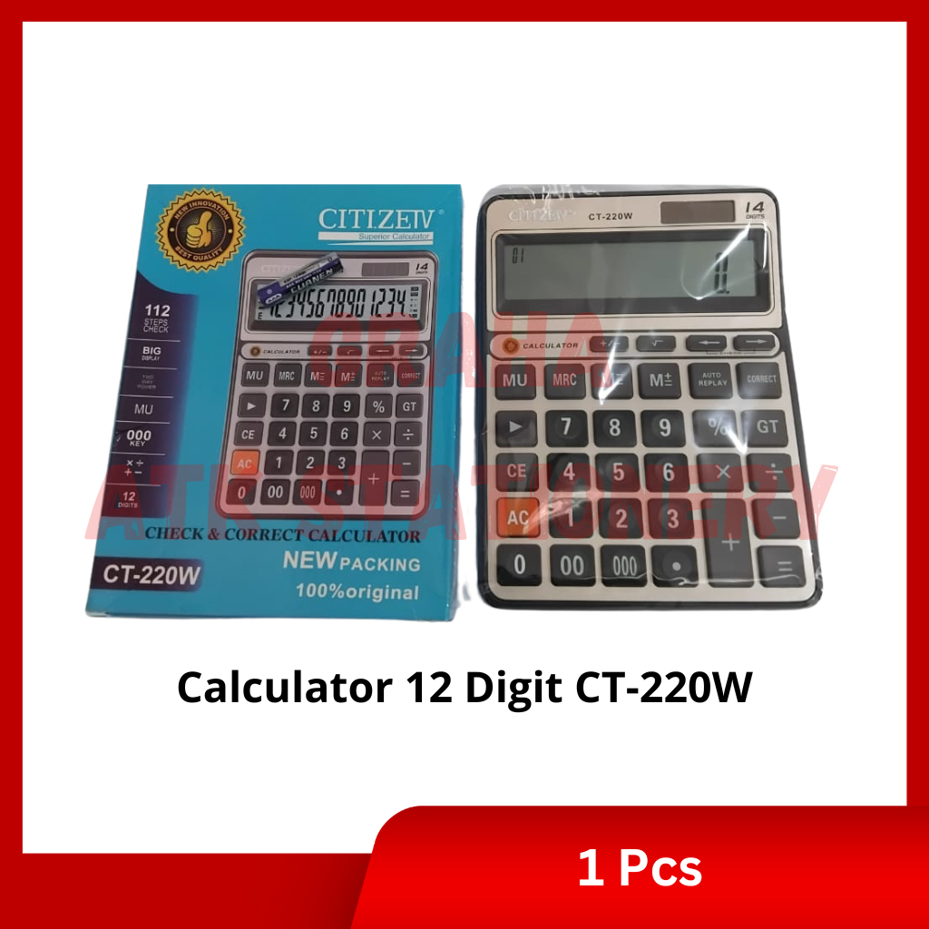 

[1 Pcs] Calculator 12 Digit CT-220W / Kalkulator 12 Digit CT-220W