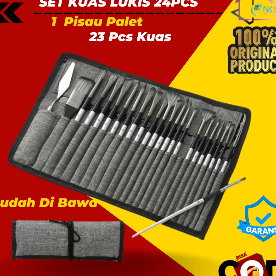 

murah 24PCS Set Kuas Lukis Melukis Cat Air Minyak Nylon Paint Brush 24 PCS Lengkap