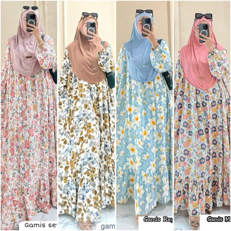 GAMIS RAYON MOTIF PREMIUM SET HIJAB BERGO