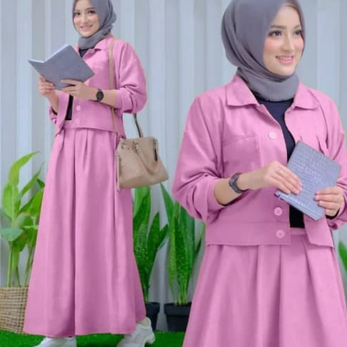 Dijamin Sampai  setelan melia polos 1 set bawahan rok atasan baju rompiset rokset ROMPIjsetelan rok 