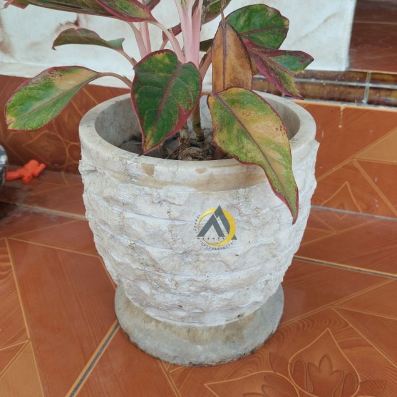 Pot Marmer finishing ketrik batu asli batu marmer Putih