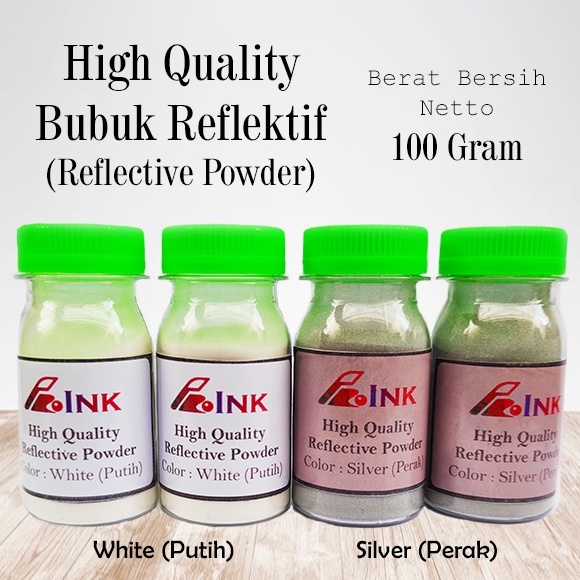 

Bubuk ReflektifReflective Powder Berat Bersih 1g Import Quality Silver dan Putih Merk Pro Ink ART BA6