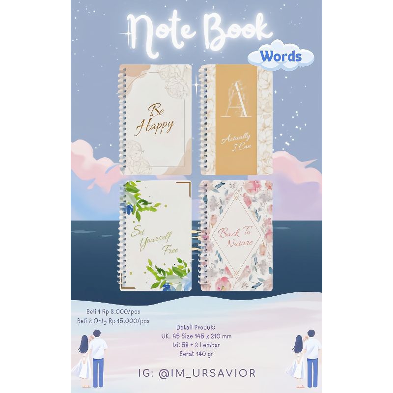 

Buku Catatan Notebook A5 Size 145 x 210 mm isi 58 + 2 lembar (WORDS)