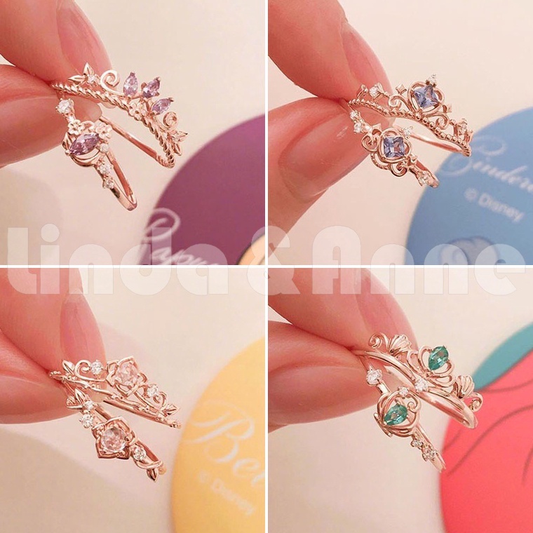 Makin laris Cincin Disney Princess Ring Wanita Cincin Batu Permata Mutiara Berlian Kristal Berwarna 