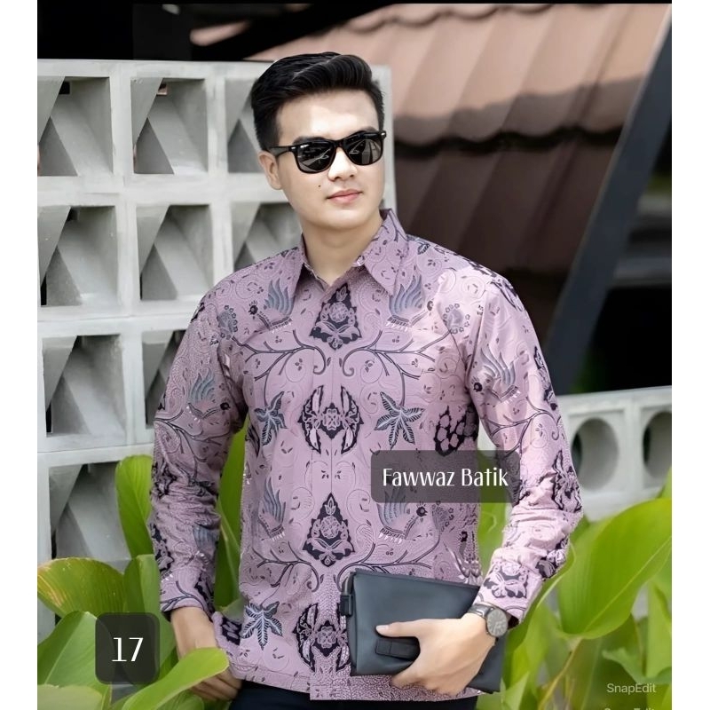 Kemeja Hem Batik Lengan Panjang Premium Lapis Furing Motif Ungu