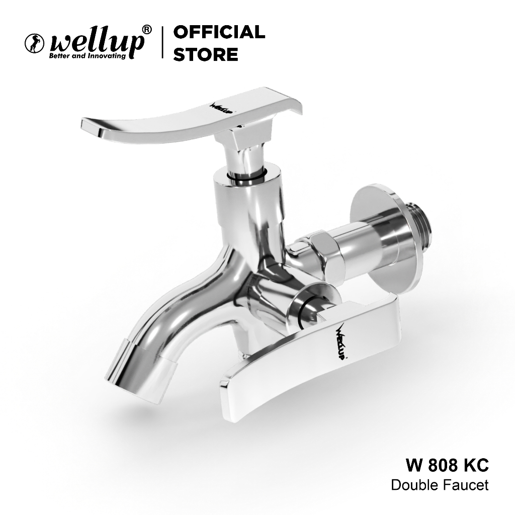 Keran Kran Air Cabang Double Faucet Shower Premium  Zinc Engkol Wellup W808KC 1/2 Inch