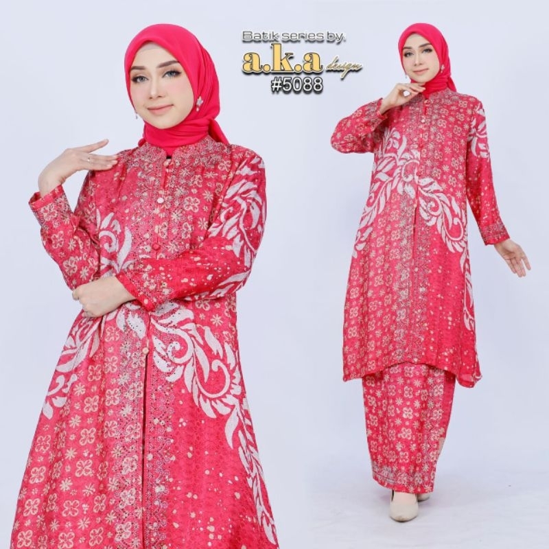 stelan batik premium full payet motif bunga dan alam kombinasi / stelan batik wanita acara pesta