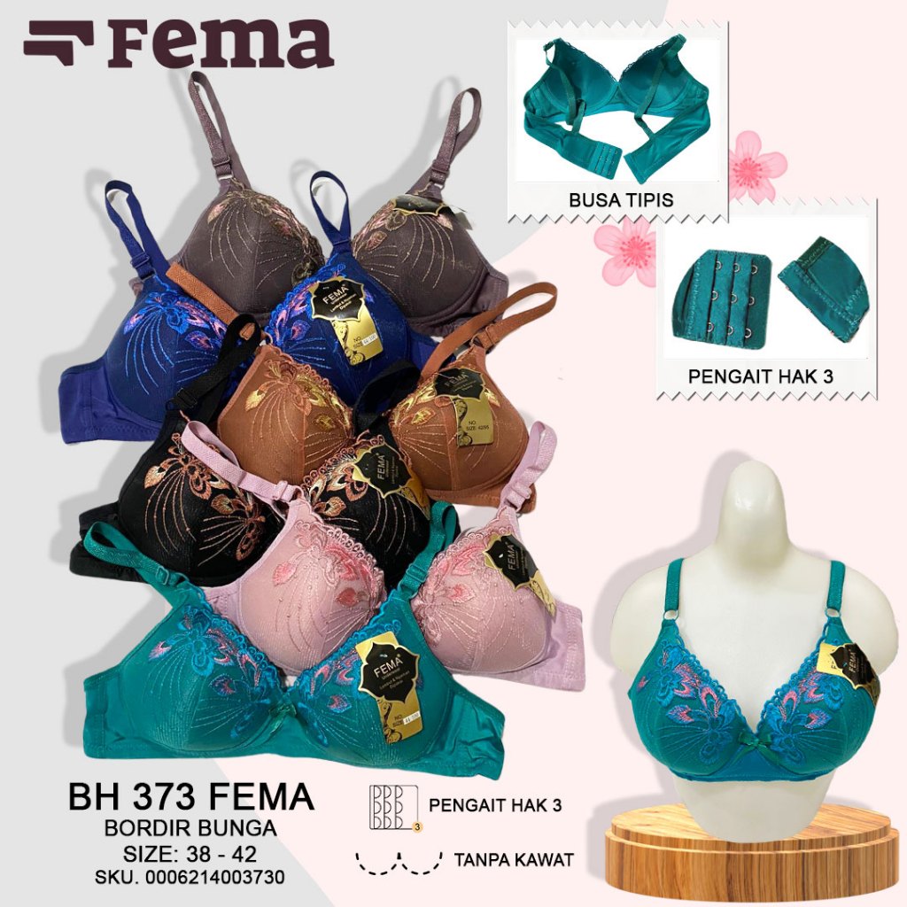 [LAST] FEMA Official Shop Ecer 1 Pcs BH Bra 373 Bordir Bunga Tanpa Kawat
