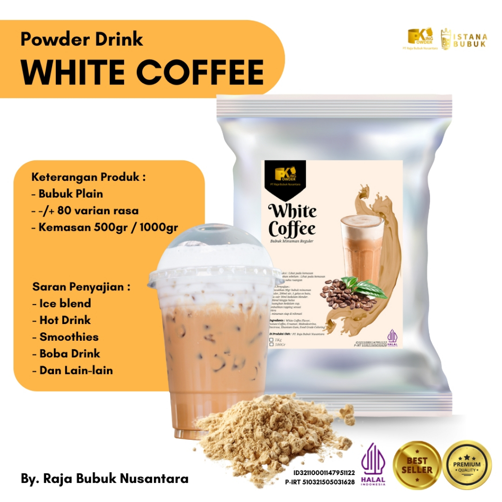 

Bubuk Minuman White Coffe Bubuk Minuman Regular rasa White Coffe Powder Drink White Coffe 1 Kg