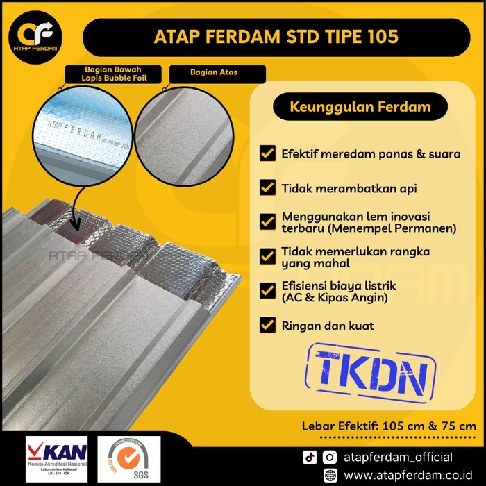 ATAP FERDAM STD 105 (Min Pemb 100) - Galvalum Dengan Lapisan Peredam Insulasi Alumunium Foil #Spande