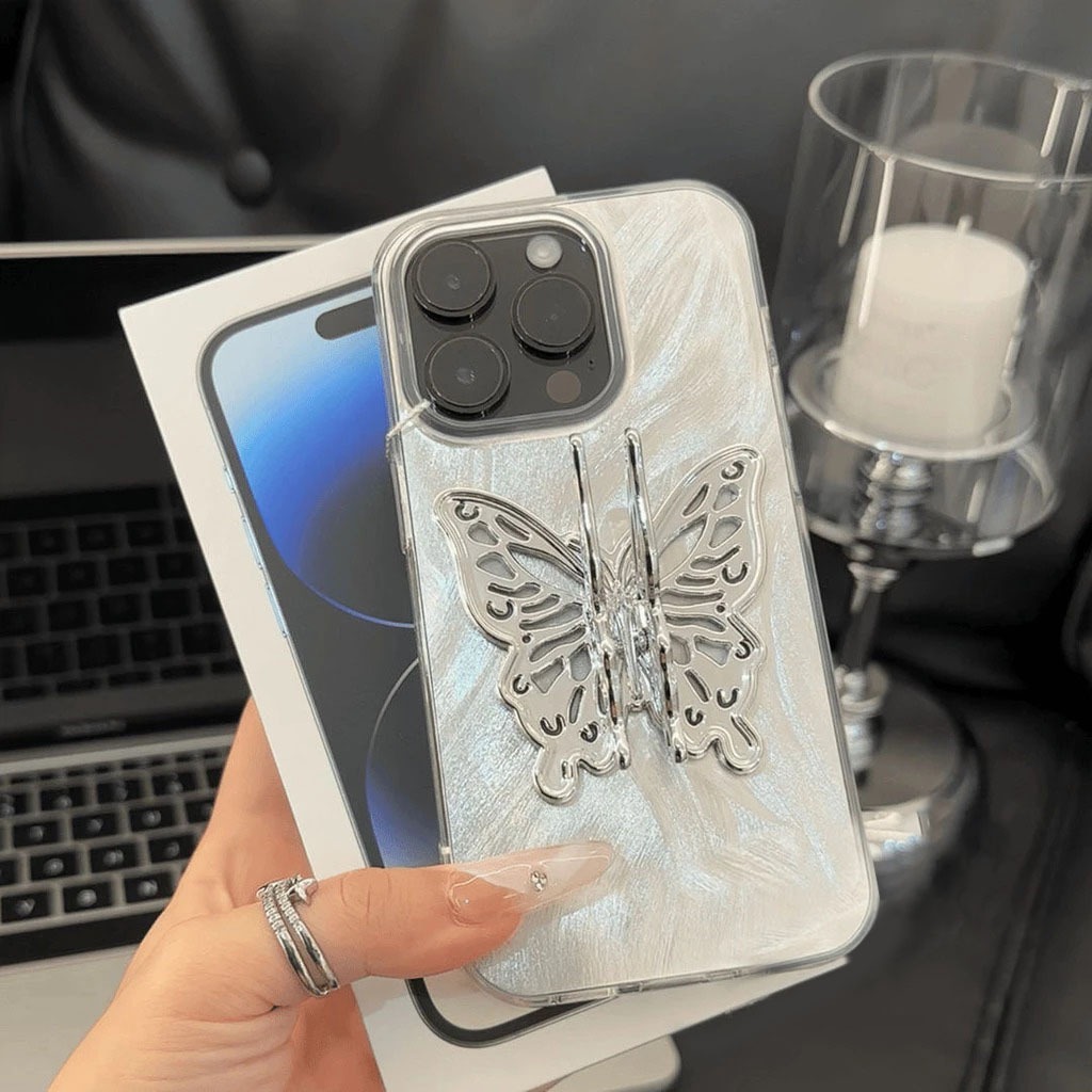 GC179 New Clarity Butterfly 3d Stand Holder Silver Feather Case Hardcase Casing Hp compatible For Vi