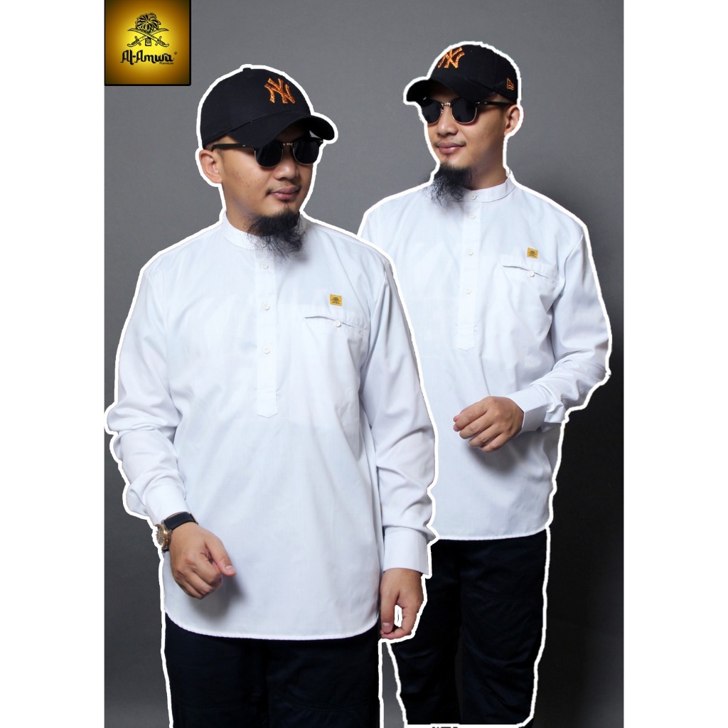 Baju Koko Putih Big Size Lengan Manset Al Amwa | Baju Koko Oversized | Baju Koko Jumbo | Baju Koko B