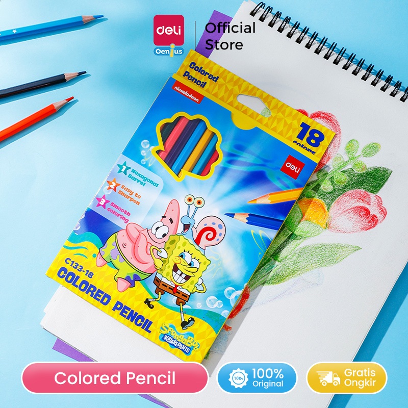 

Deli Coloring Pencil / Pensil Warna 18/24 Warna Hexagonal Spongebob Series EC133