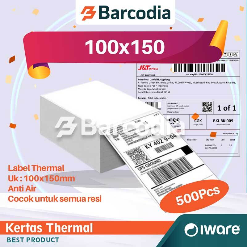 

BARCODIA Kertas Resi Label Thermal Barcode 100x150 Fold Roll 500pcs