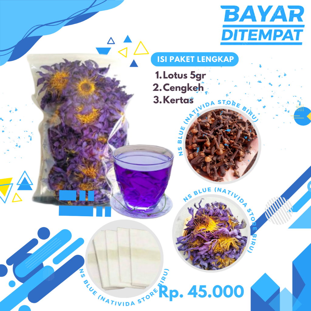 

PAKET BUNGA LOTUS KERING / TEH BUNGA LOTUS BIRU / DRIED BLUE LOTUS FLOWER TEA / BLUE LOTUS NUSANTARA 5GR