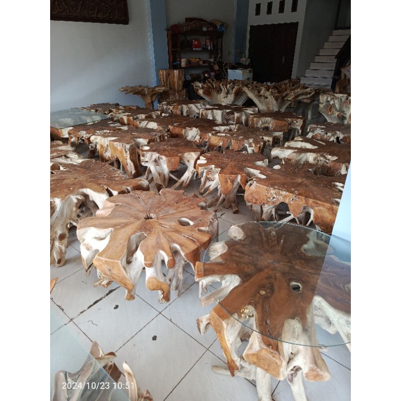 Teak Root Coffee Table With Round Glass Top Modern Meja Akar Jati Furniture Minimalis