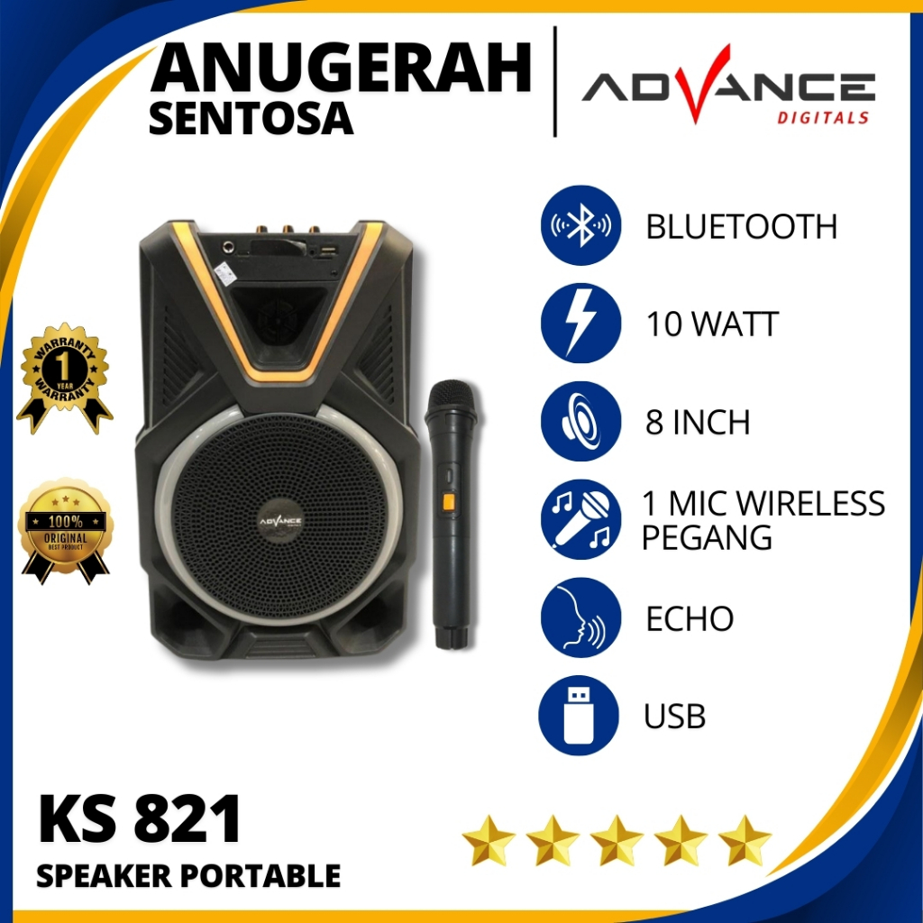 Speaker Aktif Portable Wireless Bluetooth Advance KS 821 Ukuran 8 Inch