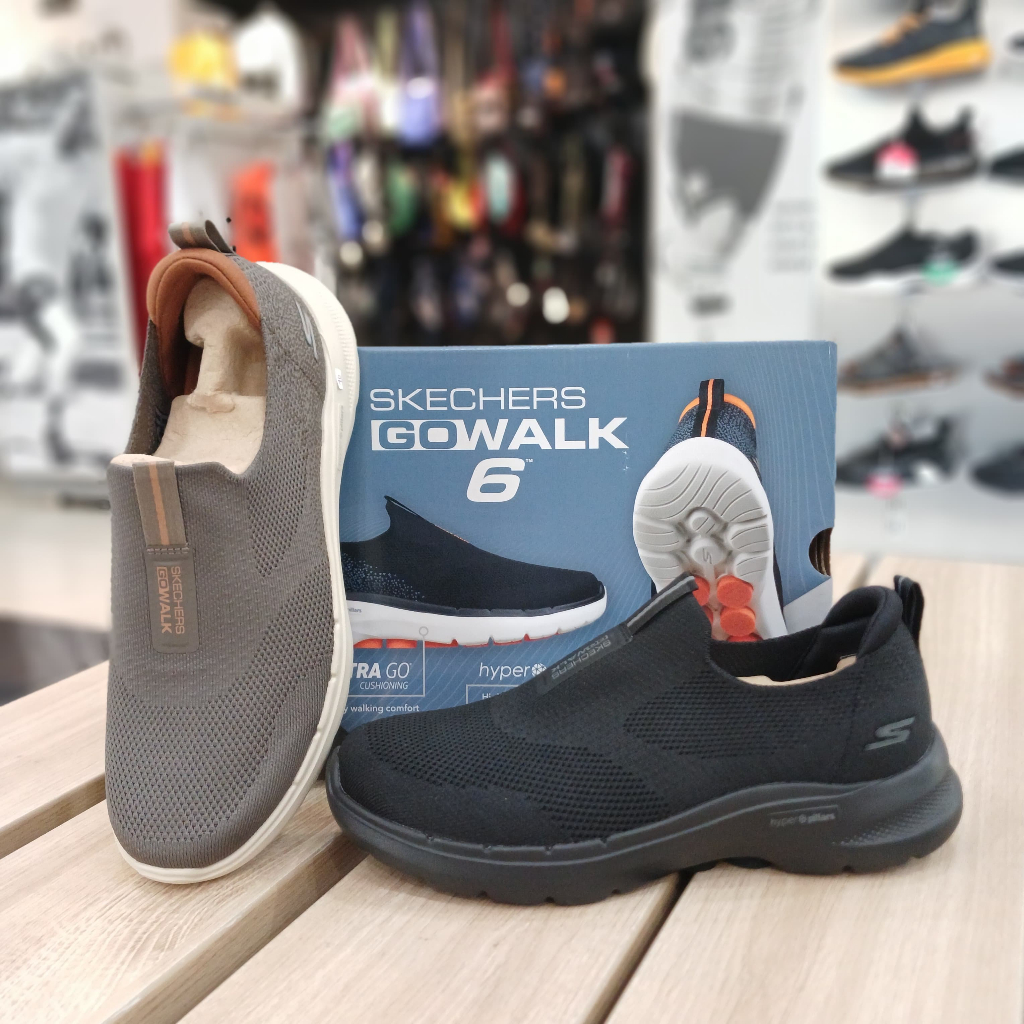 Sepatu Slip On Pria - SKECHERS GO Walk 6 - Black/Taupe [216202] - Original