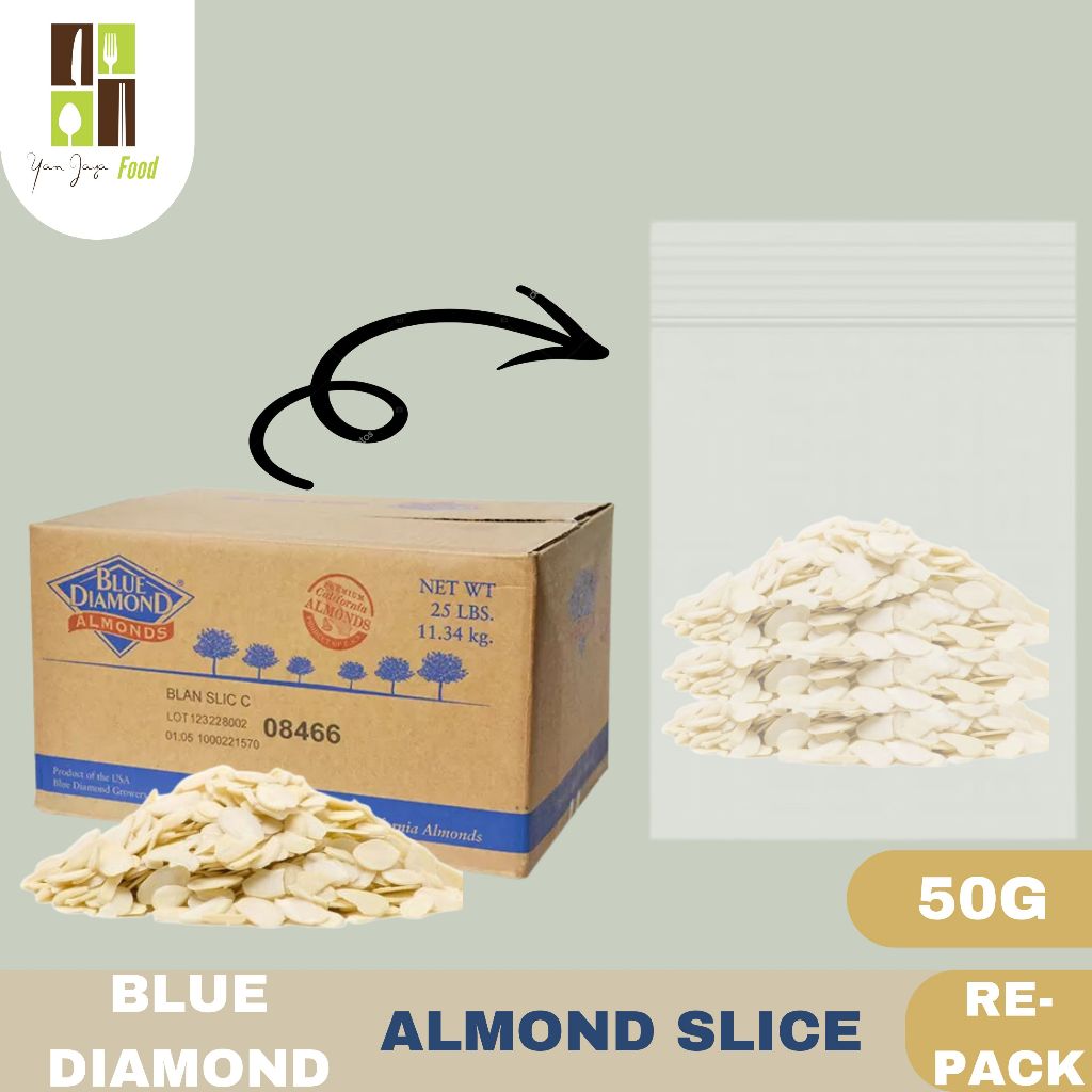 

Blue Diamond Blanched Slices Almonds / Kacang Almond Iris Tipis / Toping / Taburan Import USA Kemasan Re-pack 50G
