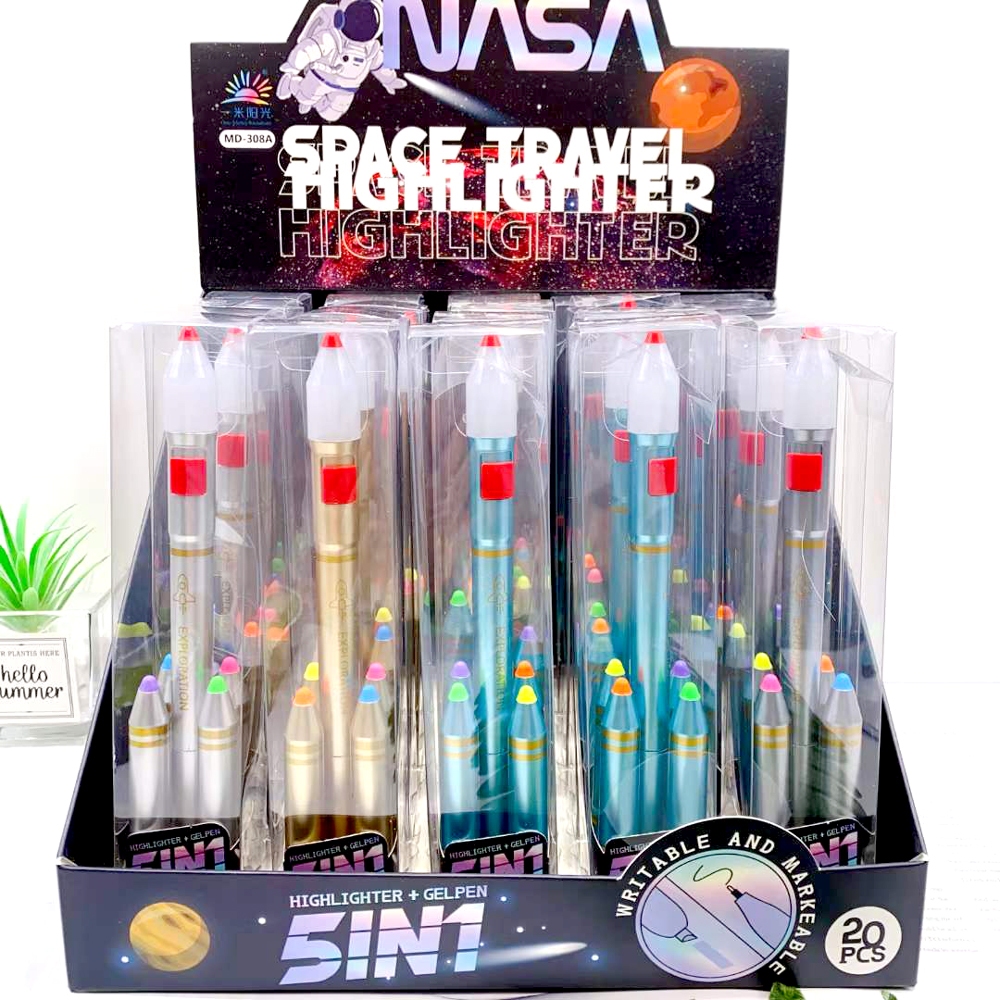 

Ay00! BB Rocket 5in1 Gel Pen dengan 4 warna Stabilo Highlighter dan Lampu
