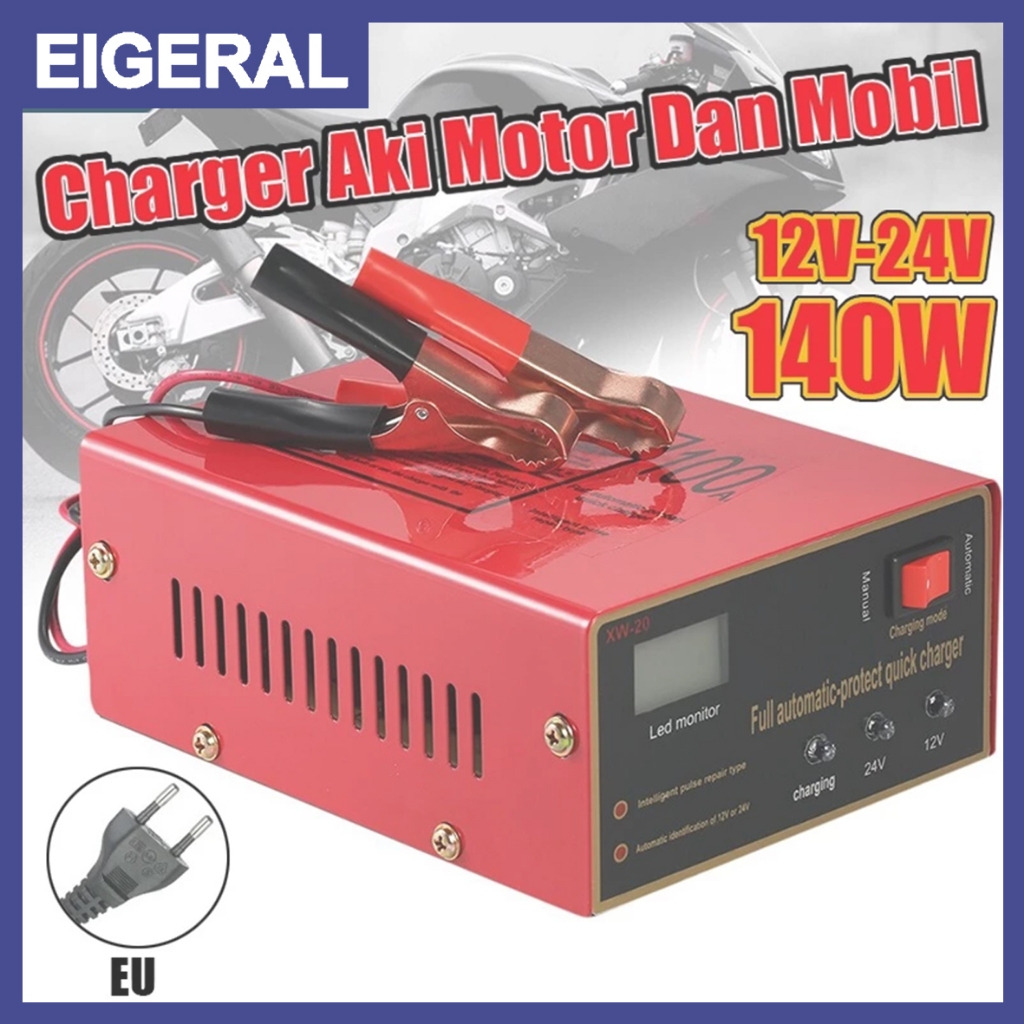 Charger Aki Motor Mobil 12V / 24 Volt Cas Aki Otomatis Alat Cas Aki Motor Dan Mobil