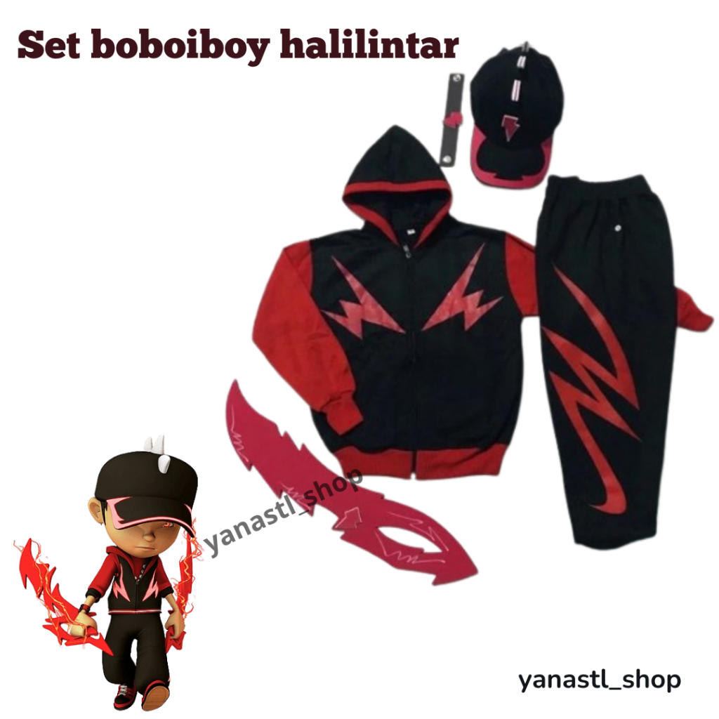 Kostum Set Setelan BOBOIBOY Halilintar Plus Topi & Pedang