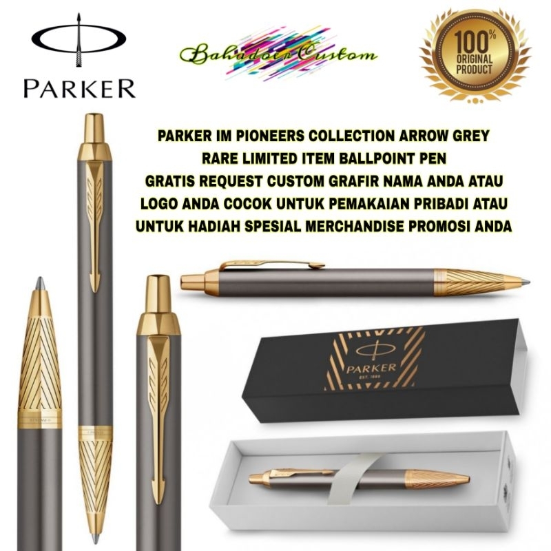 

PULPEN PARKER ORIGINAL NEW IM PIONEERS COLLECTION ARROW DESIGN GREY GOLD RARE LIMITED ITEM BALLPOINT PEN GRATIS REQUEST CUSTOM GRAFIR NAMA ANDA ATAU LOGO ANDA COCOK UNTUK PEMAKAIAN PRIBADI ATAU UNTUK HADIAH SPESIAL MERCHANDISE PROMOSI ANDA